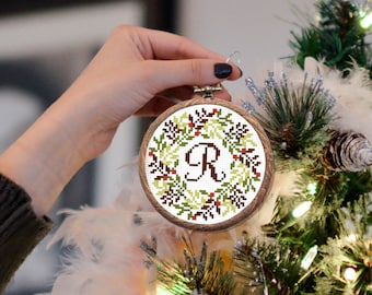 Christmas Ornament Cross Stitch Pattern, Alphabet Counted Cross Stitch Sampler, Personalized Ornament DIY, Holiday Decor, Digital Download