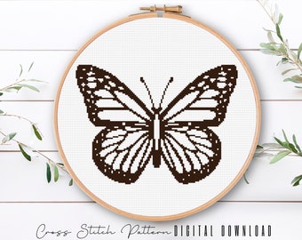 Butterfly Cross Stitch Pattern: Modern Floral Embroidery (Digital Download)