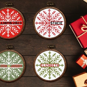 Modern Snowflake Cross Stitch Pattern: Personalized Christmas Ornament (Digital Download PDF)