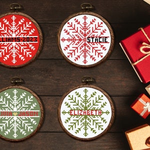 Modern Christmas Ornament Cross Stitch Pattern, Snowflake Counted Cross Stitch Sampler, Easy Personalized Gift, Digital Download PDF