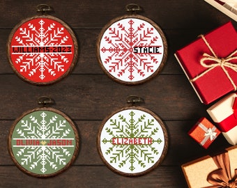 Modern Christmas Ornament Cross Stitch Pattern, Snowflake Counted Cross Stitch Sampler, Easy Personalized Gift, Digital Download PDF