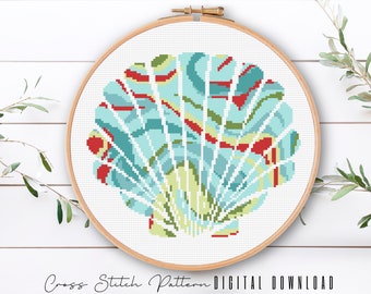 Modern Sea Life Cross Stitch Pattern, Sea Shell Cross Stitch, Ocean Counted Cross Stitch Sampler, Beach Embroidery, Digital Download PDF
