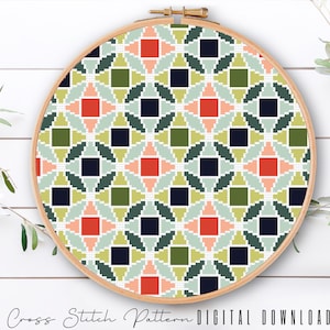 Modern Cross Stitch Pattern, Counted Cross Stitch Sampler, Tile Embroidery, Mosaic Cross Stitch, Colorful Cross Stitch, Digital Download PDF
