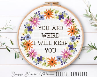 Funny Floral Cross Stitch Pattern: Sassy Embroidery Design (Digital Download PDF)