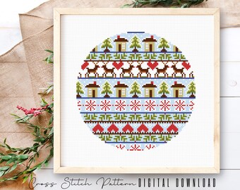 Christmas Cross Stitch Pattern, Modern Counted Cross Stitch Sampler, Easy Cross Stitch Pattern, Holiday Gift, Digital Download PDF