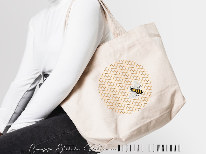 Bee Cross Stitch Pattern, Animal Counted Cross Stitch Sampler, Modern Bee Embroidery Pattern, Hoop Art, Digital Download PDF image 4