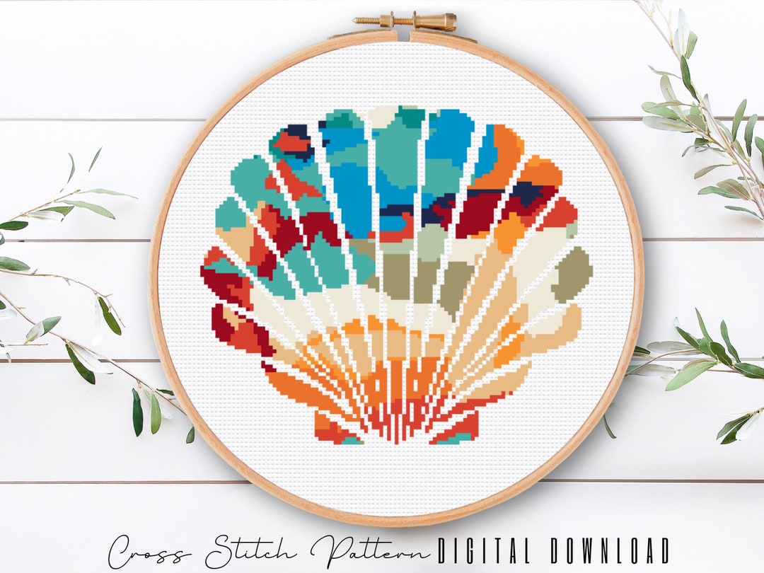 Modern Seashell Cross Stitch Pattern: Ocean Beach Embroidery (digital ...