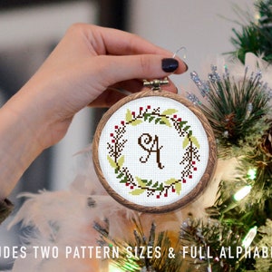 Christmas Ornament Cross Stitch Pattern, Alphabet Counted Cross Stitch Sampler, Personalized Ornament DIY, Holiday Decor, Digital Download