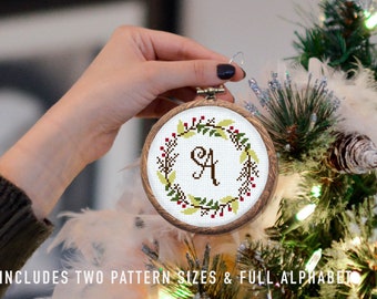 Christmas Ornament Cross Stitch Pattern, Alphabet Counted Cross Stitch Sampler, Personalized Ornament DIY, Holiday Decor, Digital Download