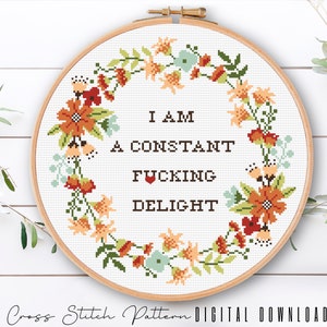 Floral Sassy Cross Stitch Pattern: Feminist Embroidery (Digital Download PDF)