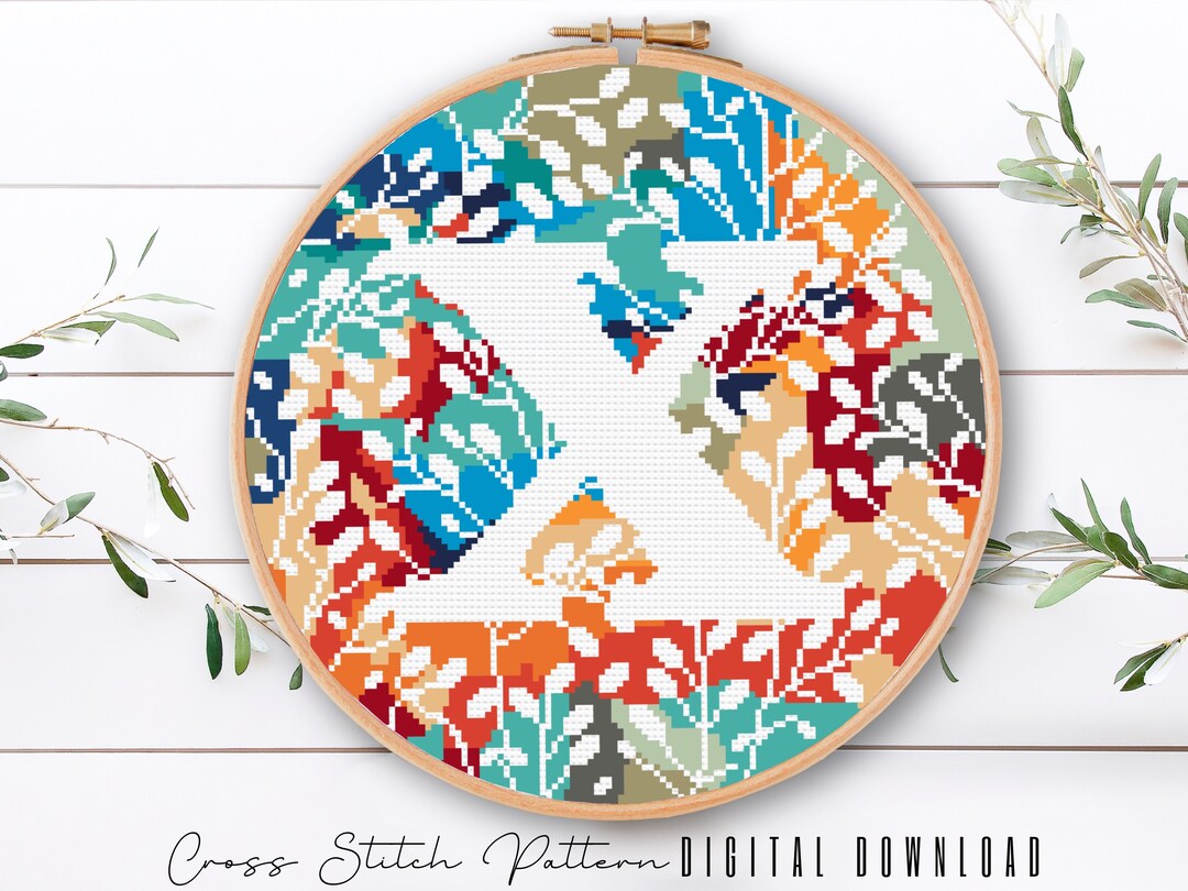 X Stitching Pattern Letter X Cross Stitch Pattern: Modern Floral Monogram (digital Download ...