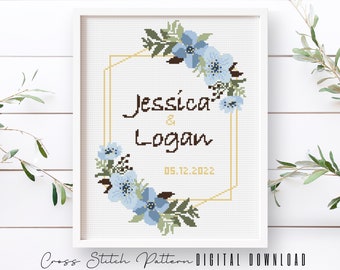 Modernes Kreuzstichmuster, Hochzeit Kreuzstich Muster, Hochzeit Jahrestag Muster, Verlobungsgeschenk, digitaler Download PDF