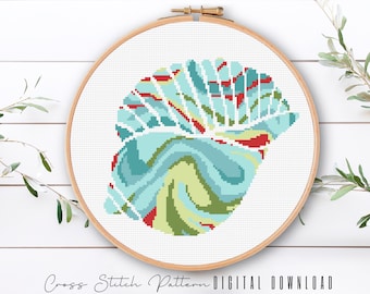 Modern Sea Life Cross Stitch Pattern, Sea Shell Cross Stitch, Ocean Counted Cross Stitch Sampler, Beach Embroidery, Digital Download PDF