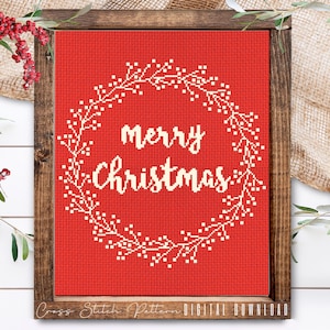 Christmas Wreath Cross Stitch Pattern: Modern Holiday Sampler (Digital Download PDF)