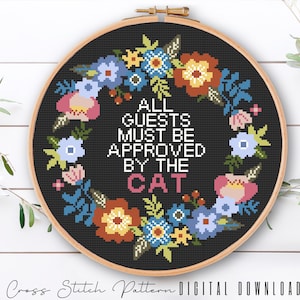 Funny Cross Stitch Pattern, Cat Mom Counted Cross Stitch, Floral Cross Stitch, Funny Embroidery Pattern, Home Decor, Digital Download PDF