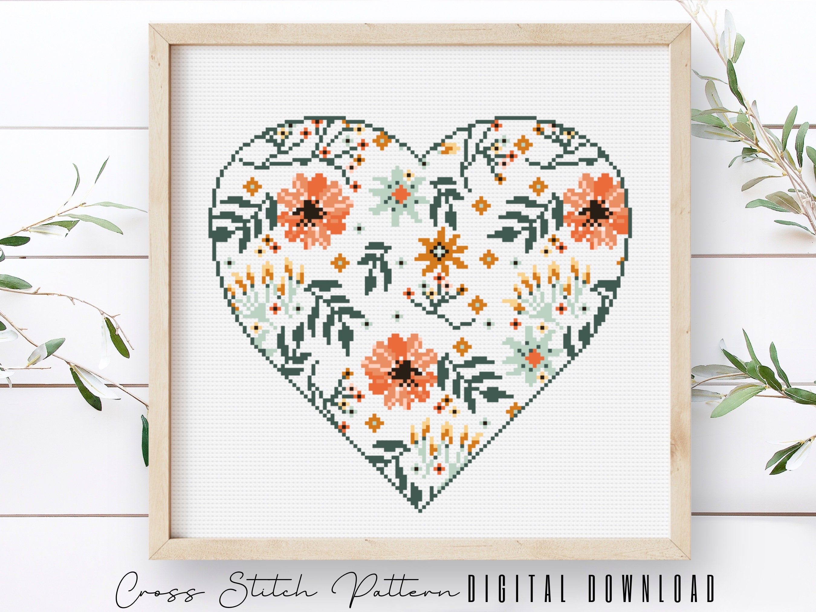 Heart Shape Cross Stitch Pattern Valentine Counted Cross Etsy