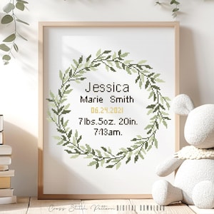 Personalized Birth Announcement Cross Stitch Pattern: Modern Nursery Decor (Digital Download)
