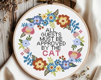Funny Cat Mom Cross Stitch Pattern: Floral Home Decor (Digital Download PDF)