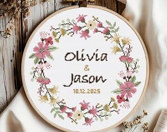 Wedding Cross Stitch Pattern: Personalized Anniversary Sampler (Digital Download PDF)