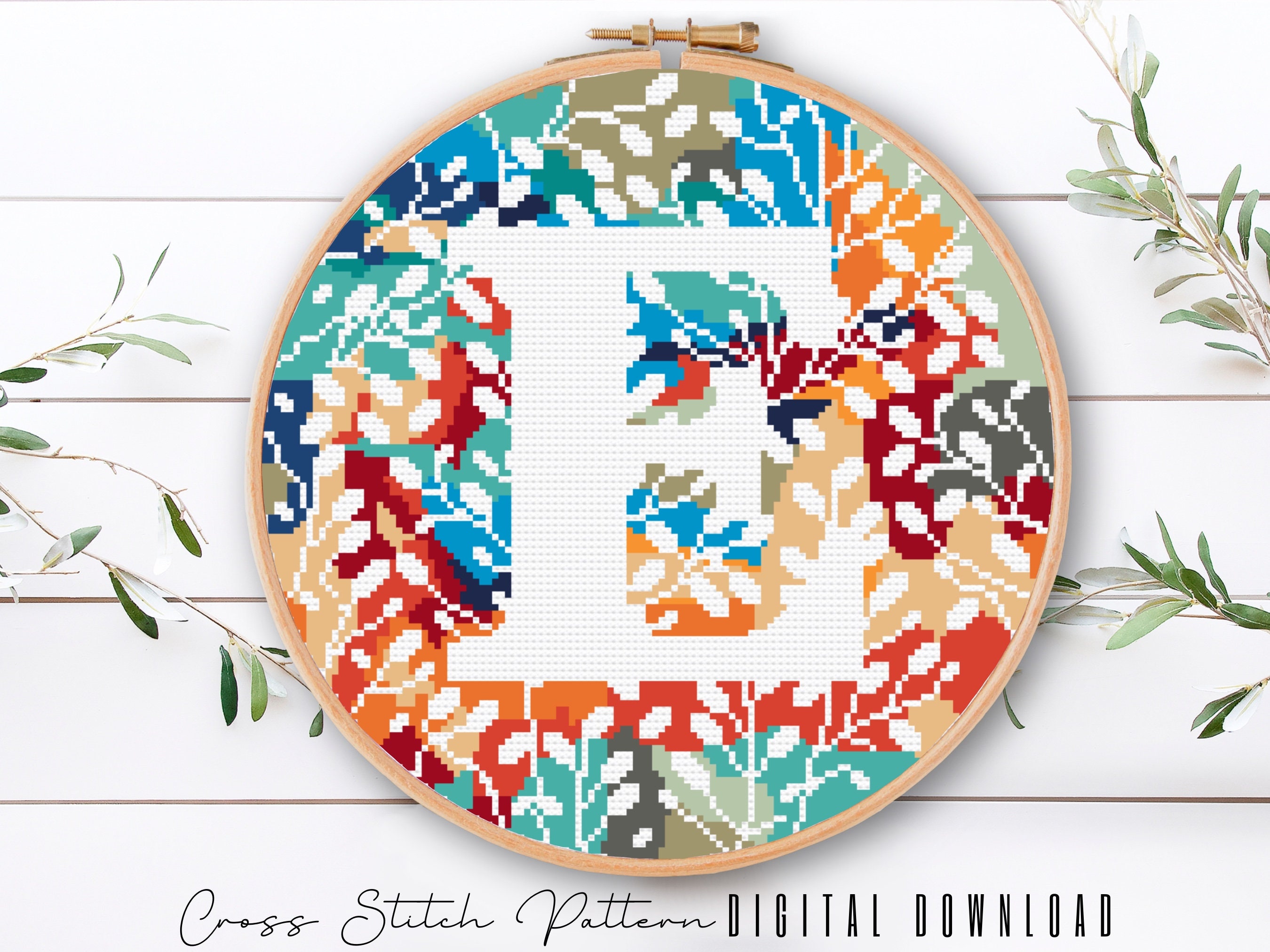 Letter E Cross Stitch Alphabet Pattern Modern Monogram Etsy