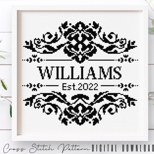 Wedding Modern Cross Stitch Pattern, Personalized Counted Cross Stitch, Wedding Anniversary Sampler, Engagement Gift, Digital Download PDF