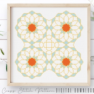 Modern Cross Stitch Pattern, Counted Cross Stitch Sampler, Tile Embroidery, Mosaic Cross Stitch, Colorful Cross Stitch, Digital Download PDF