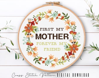 Mom Cross Stitch Pattern, Mother’s Day Gift Counted Cross Stitch, Modern Floral Cross Stitch Sampler, Embroidery Flowers, Digital Download