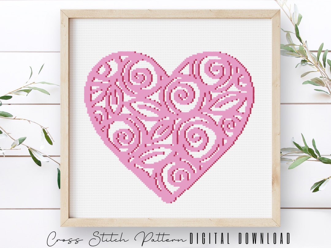 Heart Shape Cross Stitch Pattern Valentine Counted Cross Etsy