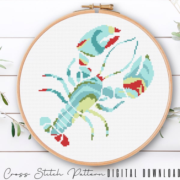 Modern Sea Life Cross Stitch Pattern, Modern Lobster Cross Stitch, Ocean Counted Cross Stitch Chart, Beach Embroidery, Digital Download PDF