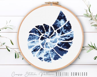 Modern Sea Shell Cross Stitch Pattern, Ocean Waves Counted Cross Stitch Sampler, Beach Embroidery, Home Decor DIY, Digital Download PDF