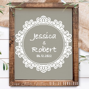 Wedding Cross Stitch Pattern: Personalized Anniversary Sampler (Digital Download PDF)
