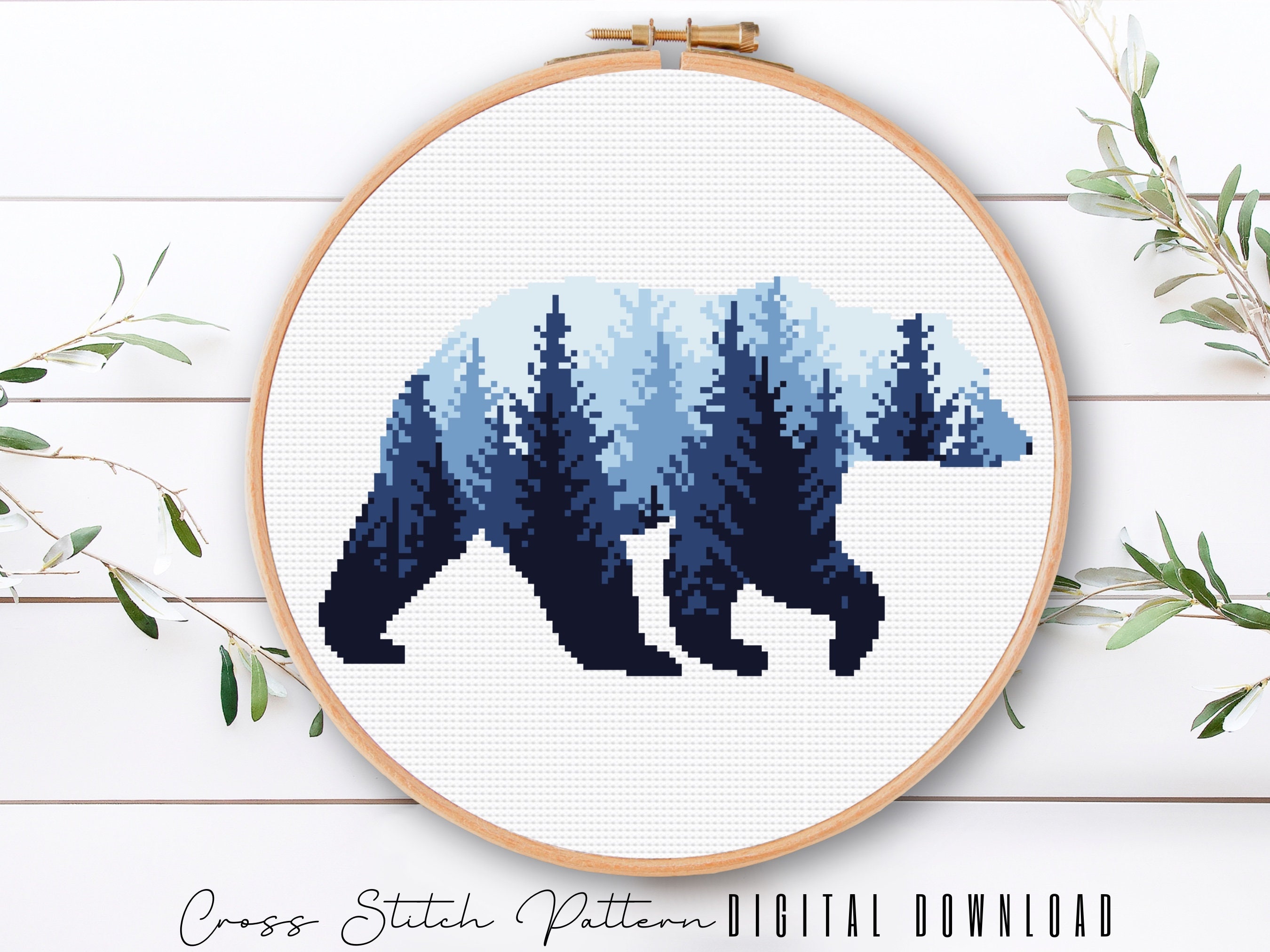 Bear Cross Stitch Pattern, Animal Silhouette Counted Cross Stitch.