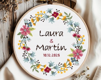 Wedding Cross Stitch Pattern: Personalized Anniversary Sampler (Digital Download PDF)