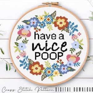 Floral Sassy Cross Stitch Pattern: Funny Bathroom Embroidery (Digital Download PDF)