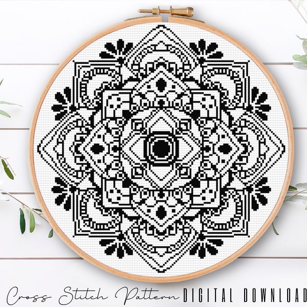 Mandala Cross Stitch Pattern, Geometric Colorful Cross Stitch, Modern Counted Cross Stitch, Easy Floral Embroidery, Digital Download PDF