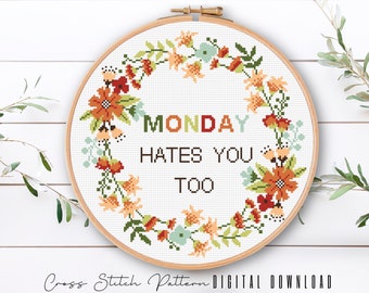 Funny Floral Cross Stitch Pattern: Sassy Feminist Embroidery (Digital Download PDF)