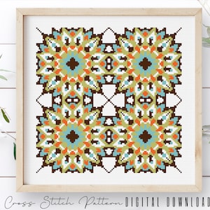 Modern Cross Stitch Pattern, Counted Cross Stitch Sampler, Tile Embroidery, Mosaic Cross Stitch, Colorful Cross Stitch, Digital Download PDF