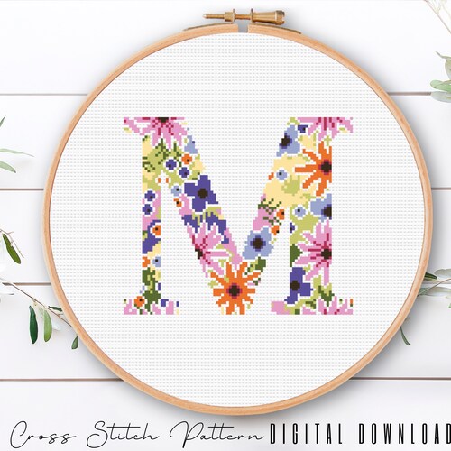 Letter m Cross Stitch Pattern Personalized Etsy