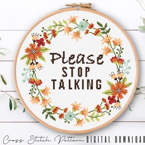 Floral Sassy Cross Stitch Pattern: Feminist Embroidery (Digital Download PDF)