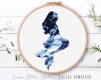 Mermaid Cross Stitch Pattern, Modern Sea Life Cross Stitch, Ocean Waves Counted Cross Stitch Sampler, Beach Embroidery, Digital Download PDF