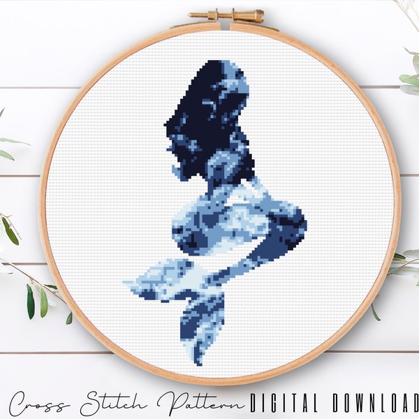 Mermaid Cross Stitch Pattern, Modern Sea Life Cross Stitch, Ocean Waves Counted Cross Stitch Sampler, Beach Embroidery, Digital Download PDF