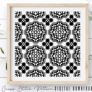 Modern Cross Stitch Pattern, Counted Cross Stitch Sampler, Tile Embroidery, Mosaic Cross Stitch, Colorful Cross Stitch, Digital Download PDF
