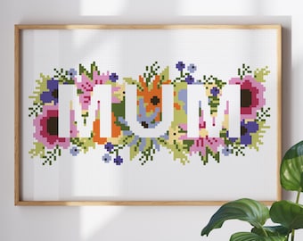 Mum Floral Cross Stitch Pattern: Modern Embroidery (Digital Download)