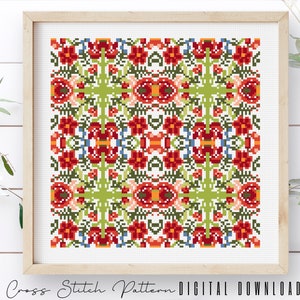 Modern Cross Stitch Pattern, Counted Cross Stitch Sampler, Tile Embroidery, Mosaic Cross Stitch, Colorful Cross Stitch, Digital Download PDF
