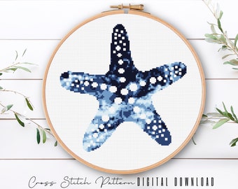 Star Fish Cross Stitch, Modern Sea Life Cross Stitch Pattern, Ocean Counted Cross Stitch Sampler, Beach Embroidery, Digital Download PDF