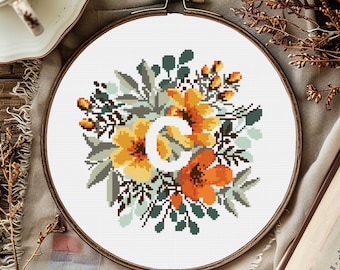 Floral Letter C Cross Stitch Pattern: Flower Monogram (Digital Download PDF)