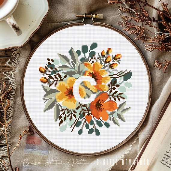 Cross Stitch Floral Letter C