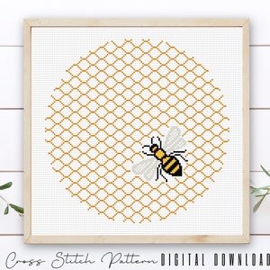 Bee Cross Stitch Pattern, Animal Counted Cross Stitch Sampler, Modern Bee Embroidery Pattern, Hoop Art, Digital Download PDF image 3