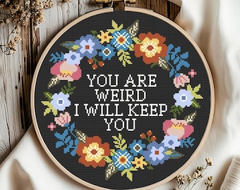Funny Floral Cross Stitch Pattern: Sassy Embroidery Design (Digital Download PDF)