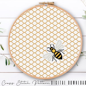 Bee Cross Stitch Pattern: Modern Animal Embroidery (Digital Download PDF)